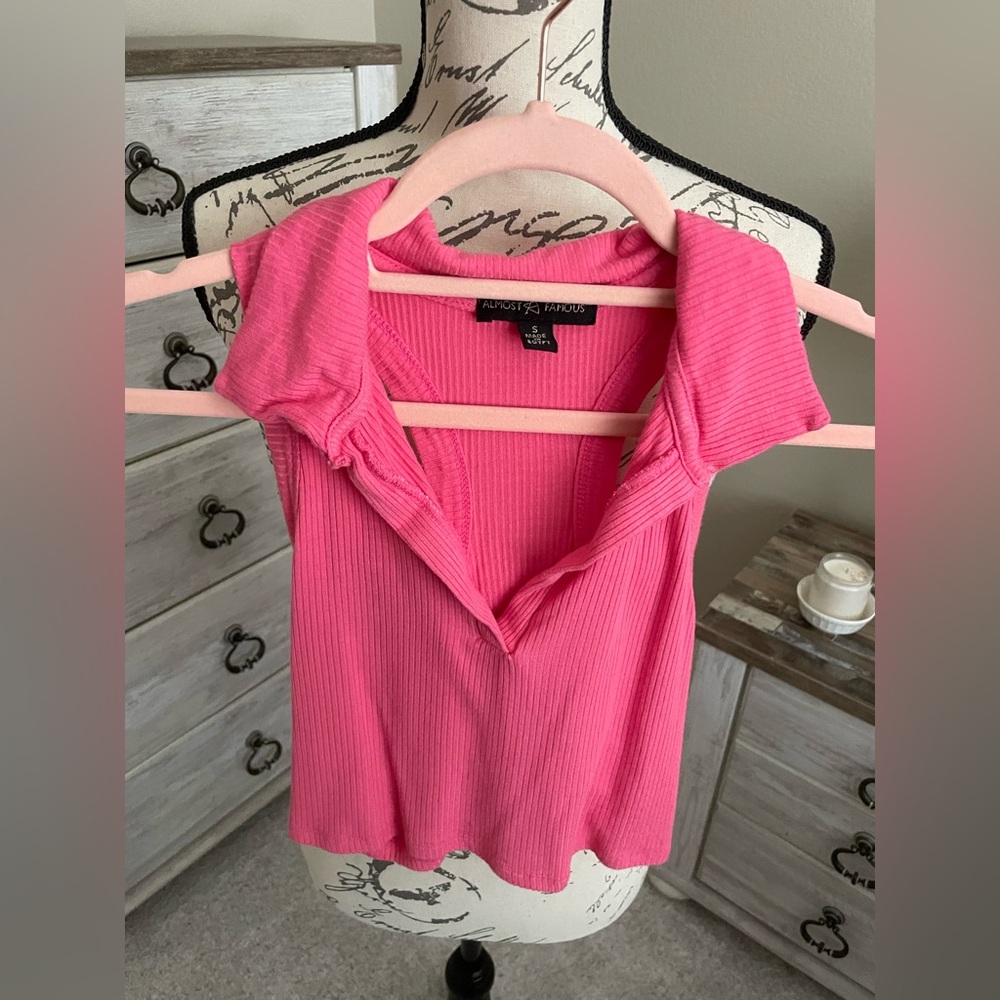 Almost Famous Pink Crop Top with V-Neck collar